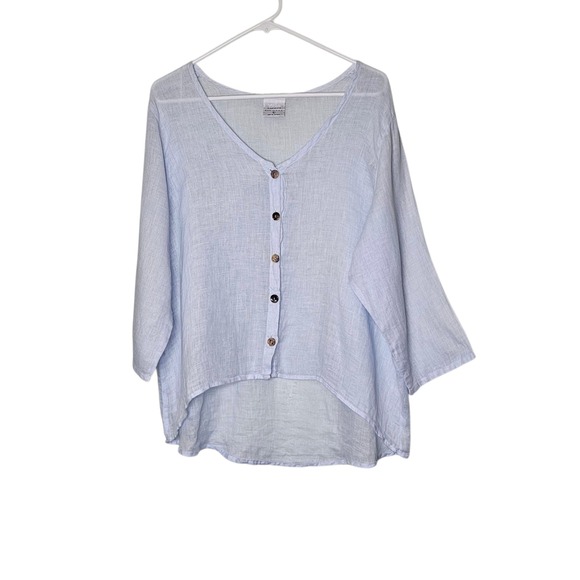 Click by Color Me Cotton Linen Button Down Top High Low Hem Blue L Sustainable - Picture 1 of 8